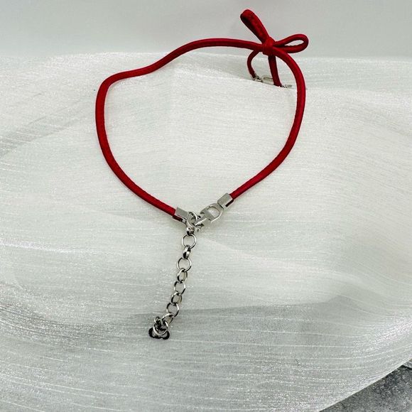 Dior Hot Pink/Red Leather Bow Silver CD Logo Necklace - Picture 4 of 8
